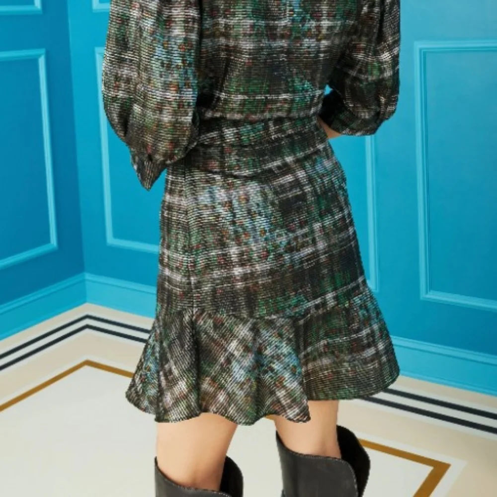 Marie Oliver Filly Organza Plaid Trumpet Skirt Flounce Hem